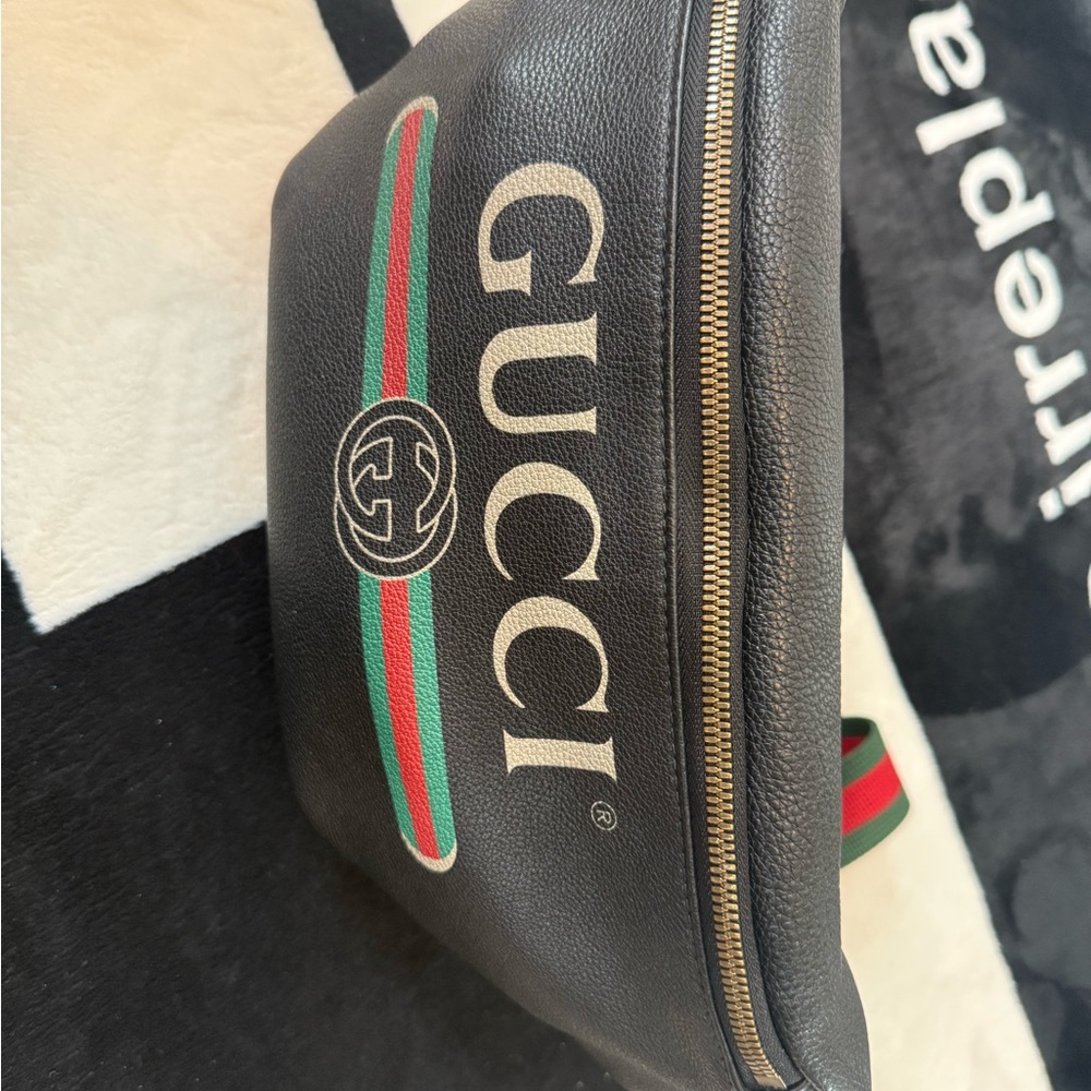 Gucci Black Belt Bag with Green and Red Accents
